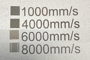 Laser marking anodized aluminum samples at different scanning speeds from 1000 to 8000 mms
